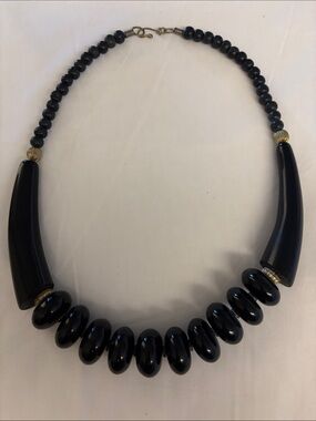 Vintage Chunky Black Statement Collar Necklace Retro 1970s 1980s Tribal Style